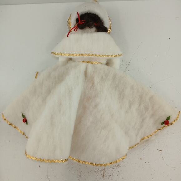 Vintage Mitzi Head Bottle Doll 18" White Winter Cape Red Roses Homemade Decor - Picture 7 of 12